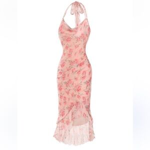 PINK 1930S ROSE SILK MESH MERMAID DRESS